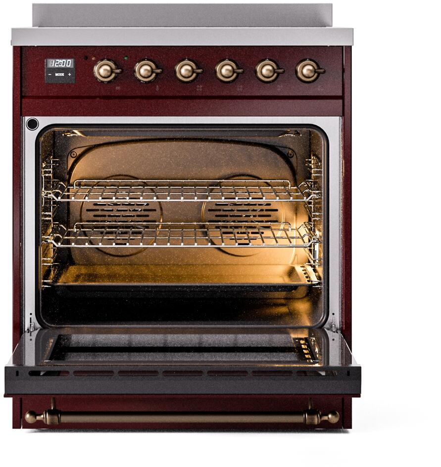 Nostalgie II 30 Inch Electric Freestanding Range in Burgundy with Bronze Trim