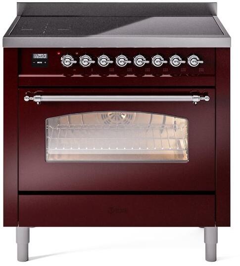 Nostalgie II 36 Inch Electric Freestanding Range in Burgundy with Chrome Trim
