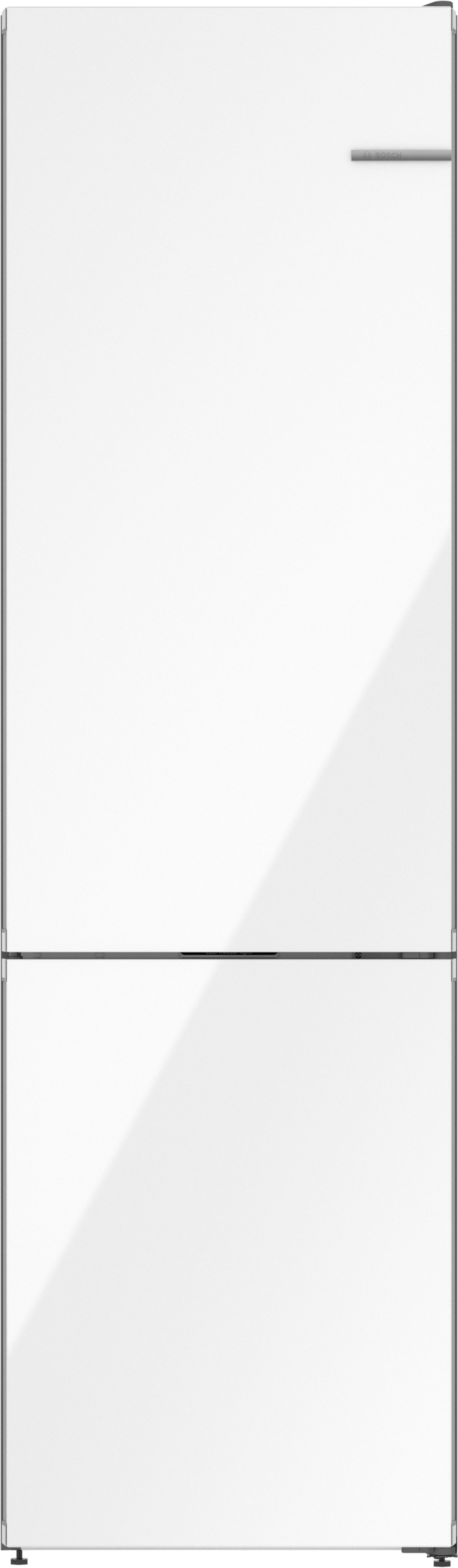 800 Series Free-standing fridge-freezer with freezer at bottom, glass door 24" White, Total No Frost