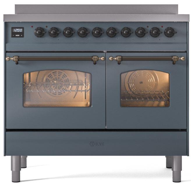Nostalgie II 40 Inch Electric Freestanding Range in Blue Grey with Bronze Trim