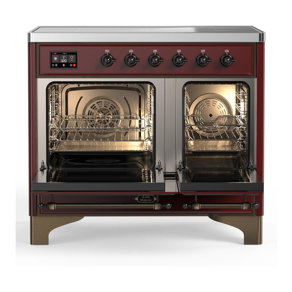 ILVE UMDIB40NR3BUB Majestic III 40 inch Induction Range with 6 Elements, 3.82 cu. ft. Total Oven Capacity (Triple Glass Door, Burgundy, Burnished)