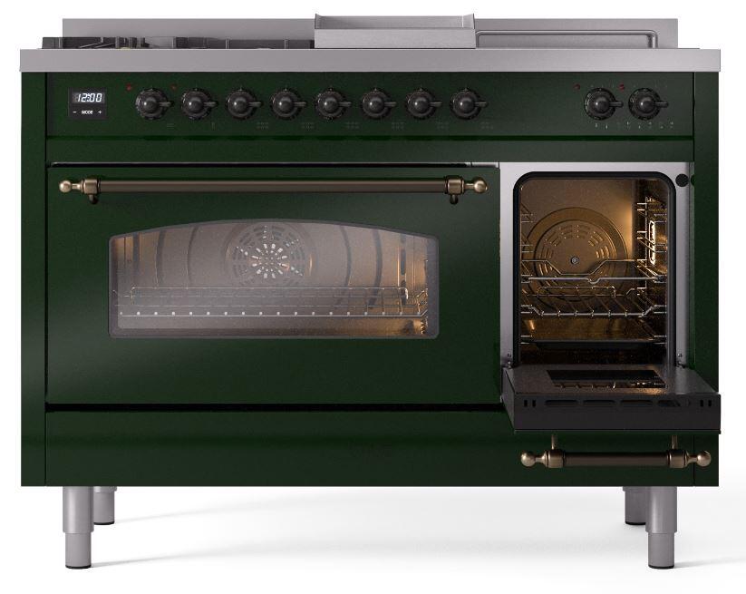 Nostalgie II 48 Inch Dual Fuel Liquid Propane Freestanding Range in Emerald Green with Bronze Trim