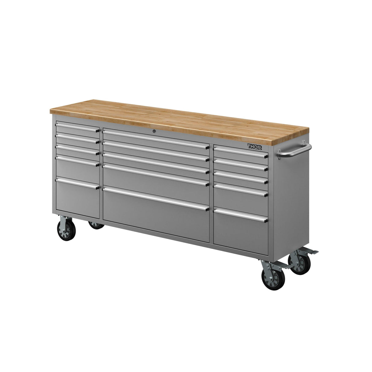 72" Inch 15-drawer Mobile Workbench In Stainless Steel