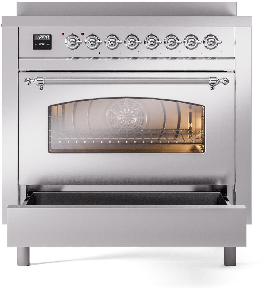 Nostalgie II 36 Inch Electric Freestanding Range in Stainless Steel with Chrome Trim