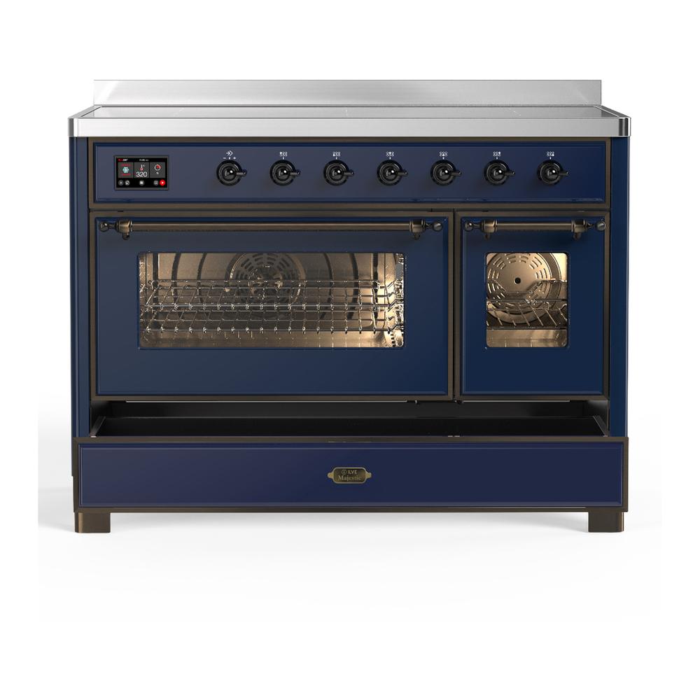 ILVE UMIB48NR3MBB Majestic III 48 inch Induction Range with 6 Elements, 5.02 cu. ft. Total Oven Capacity (Triple Glass Door, Midnight Blue, Burnished)