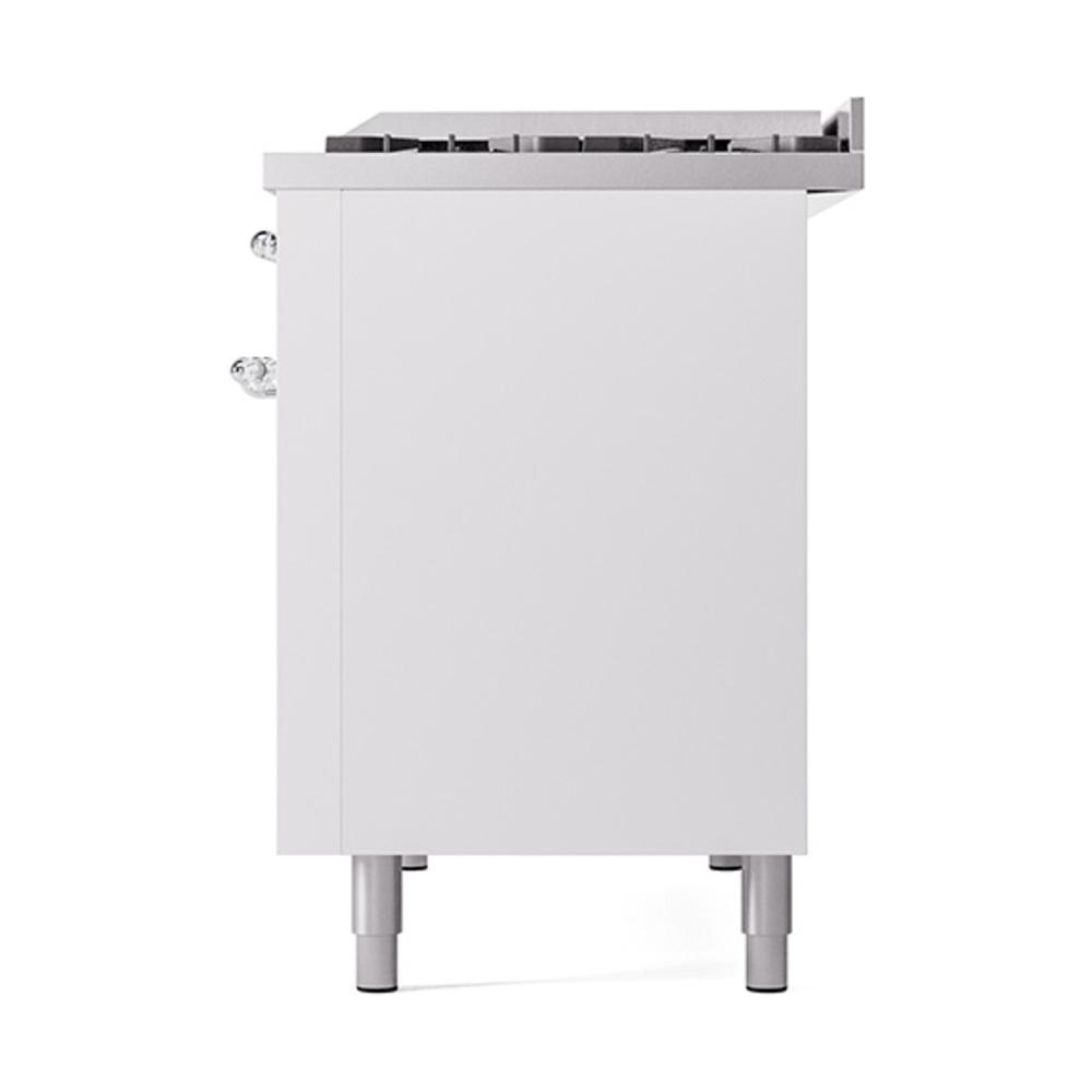 ILVE UN48FQNMPWHC Nostalgie II Noblesse 48 inch Dual Fuel Range (8 Sealed Burners + Griddle, Natural Gas, Solid Door, White, Chrome)