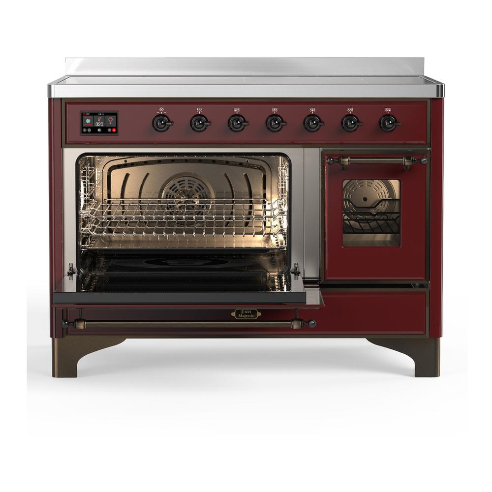 ILVE UMIB48NR3BUB Majestic III 48 inch Induction Range with 6 Elements, 5.02 cu. ft. Total Oven Capacity (Triple Glass Door, Burgundy, Burnished)