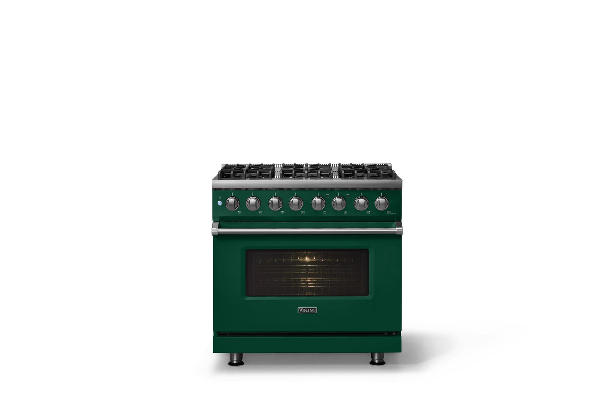 36"W. Dual Fuel Range (Burner: 6b, Finish: Ivy, Trim: Polished Chrome, Fuel: Natural Gas)