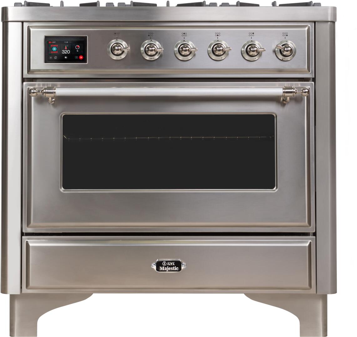 Majestic II 36 Inch Dual Fuel Natural Gas Freestanding Range in Stainless Steel with Chrome Trim