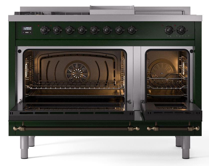 Nostalgie II 48 Inch Dual Fuel Natural Gas Freestanding Range in Emerald Green with Bronze Trim