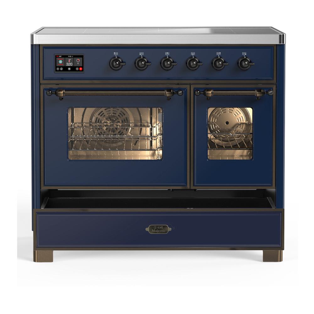 ILVE UMDIB40NR3MBB Majestic III 40 inch Induction Range with 6 Elements, 3.82 cu. ft. Total Oven Capacity (Triple Glass Door, Midnight Blue, Burnished)