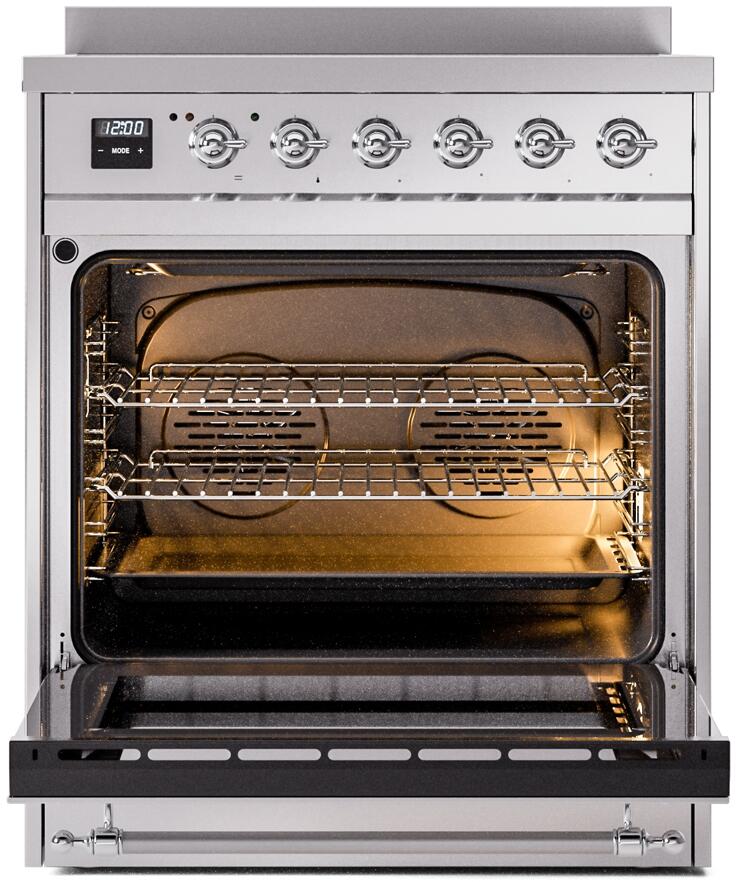 Nostalgie II 30 Inch Electric Freestanding Range in Stainless Steel with Chrome Trim