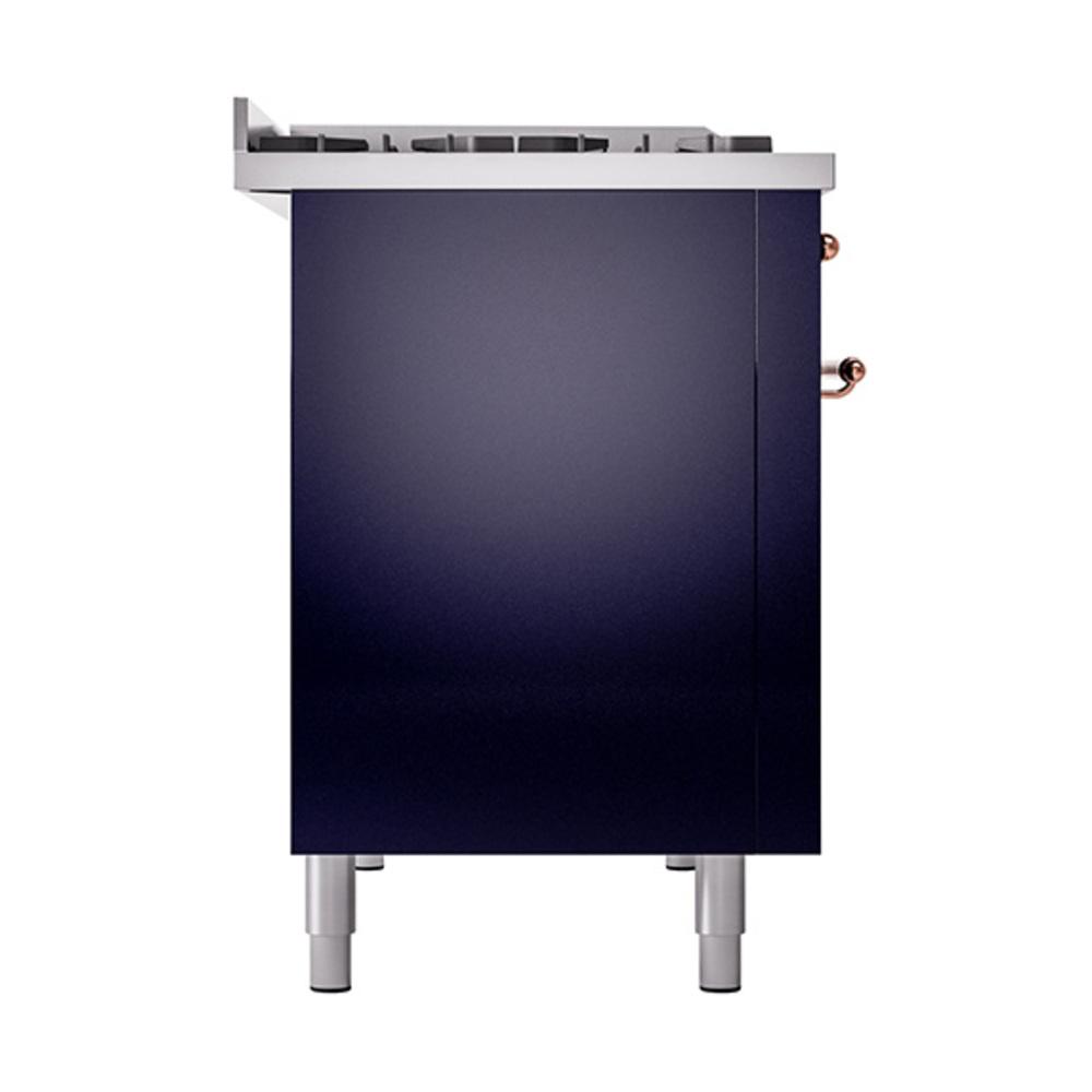 ILVE UN48FQNMPMBPLP Nostalgie II Noblesse 48 inch Dual Fuel Range (8 Sealed Burners + Griddle, Liquid Propane, Solid Door, Midnight Blue, Copper)