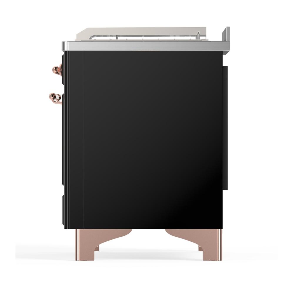 ILVE UM48FSNR3BKPLP Majestic III 48 inch Dual Fuel Range with 5 Black Brass Burners, Griddle and French Top, Dual Function Burner up to 25,000 BTU (Liquid Propane, Triple Glass Door, Glossy Black, Copper)