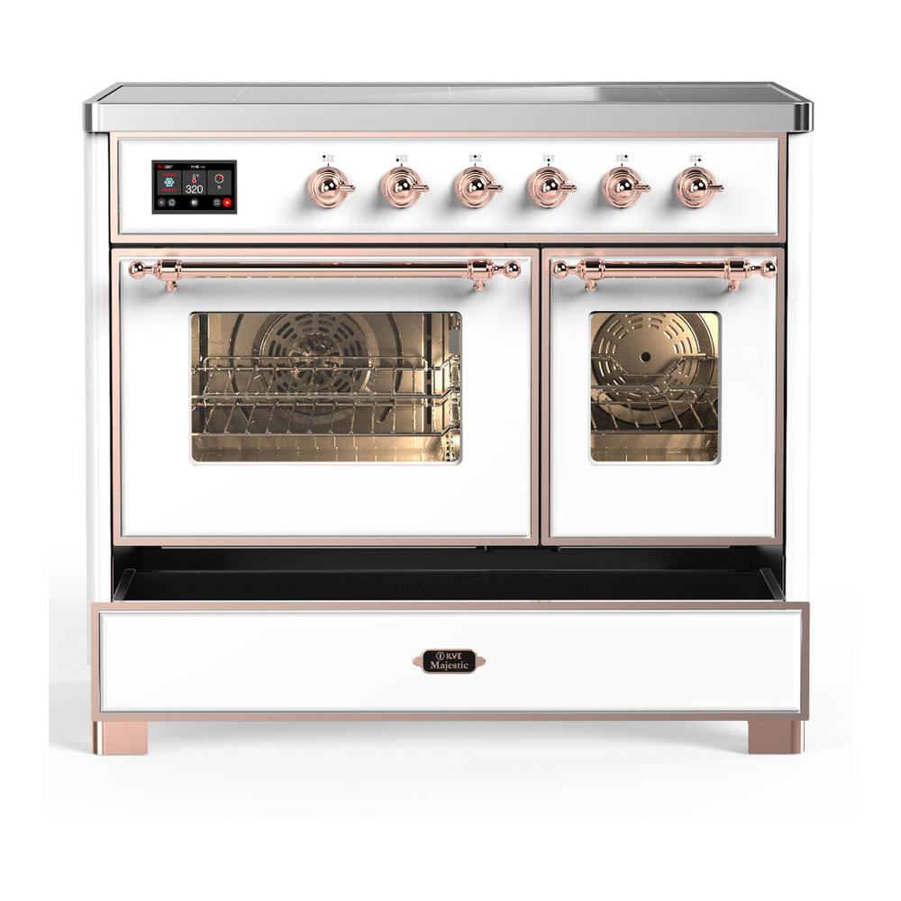 ILVE UMDIB40NR3WHP Majestic III 40 inch Induction Range with 6 Elements, 3.82 cu. ft. Total Oven Capacity (Triple Glass Door, White, Copper)