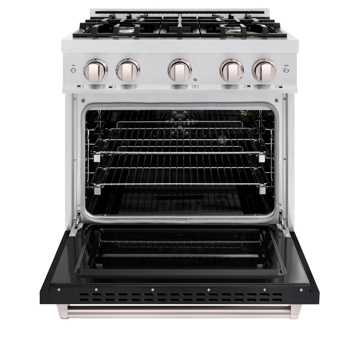 ZLINE 30 in. 4.2 cu. ft. Classic Gas Range with 4 Burner Cooktop and Convection Gas Oven in DuraSnow' Stainless Steel with Black Matte Door (CGRS-BLM-30)