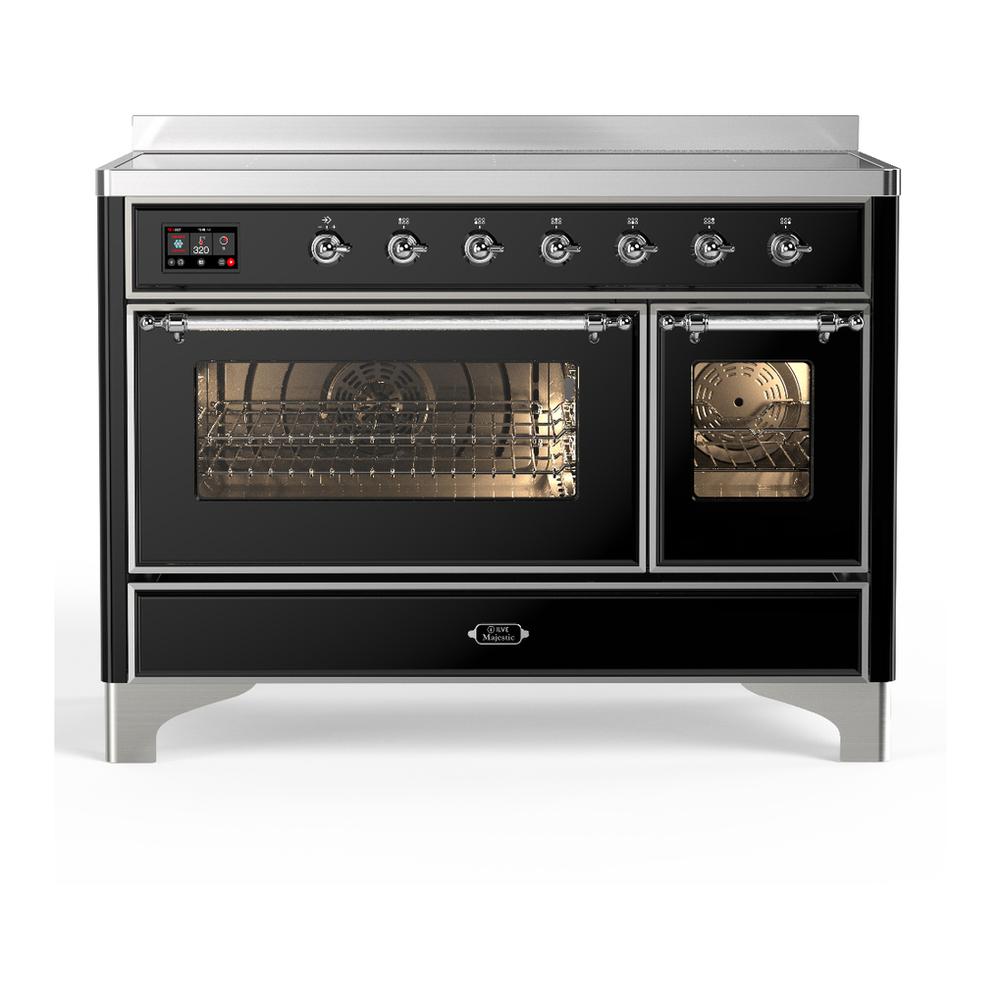 ILVE UMIB48NR3BKC Majestic III 48 inch Induction Range with 6 Elements, 5.02 cu. ft. Total Oven Capacity (Triple Glass Door, Glossy Black, Chrome)