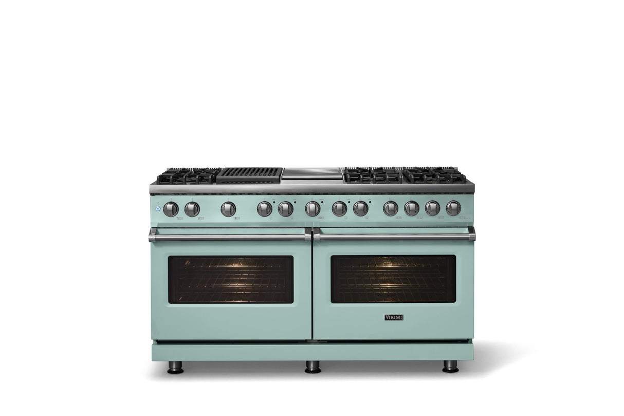 60"W.Dual Fuel Range (Finish: Splash, Trim: Polished Chrome, Fuel: Natural Gas)