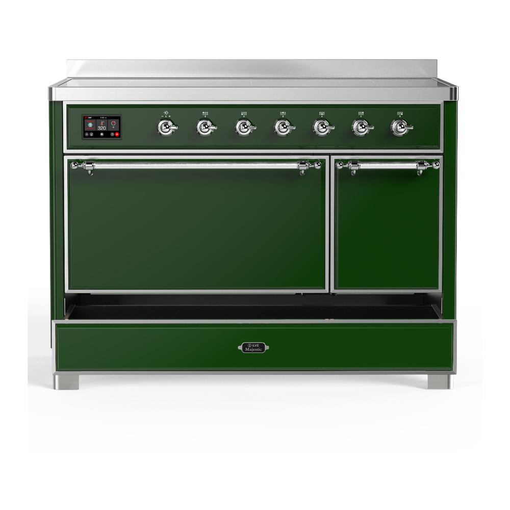 ILVE UMIB48QNR3EGC Majestic III 48 inch Induction Range with 6 Elements, 5.02 cu. ft. Total Oven Capacity (Solid Door, Emerald Green, Chrome)