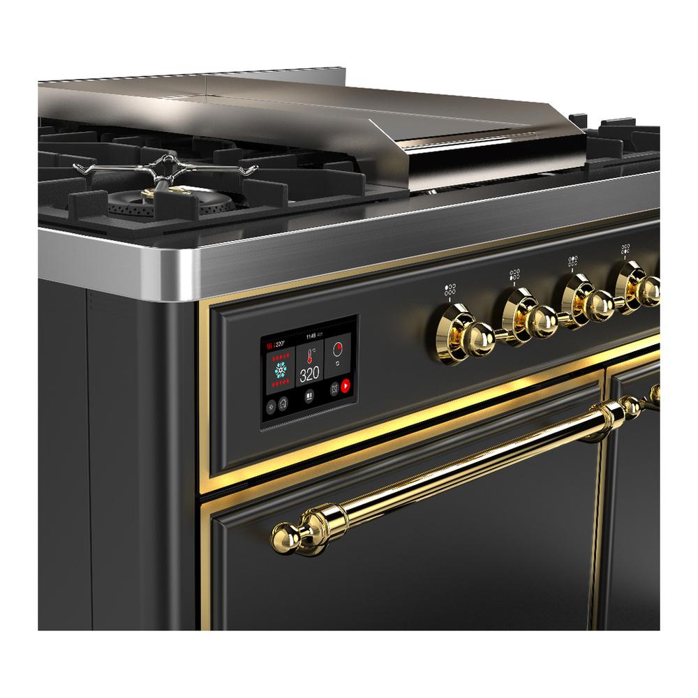 ILVE UMD40FQNR3MGGLP Majestic III 40 inch Dual Fuel Range with 6 Burners and Griddle, Dual Function Burner up to 25,000 BTU (Liquid Propane, Solid Door, Graphite Matte, Brass)