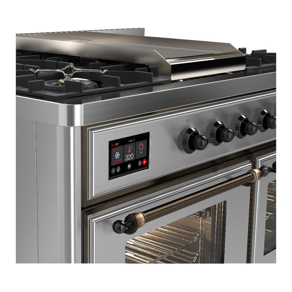 ILVE UMD40FNR3SSBLP Majestic III 40 inch Dual Fuel Range with 6 Burners and Griddle, Dual Function Burner up to 25,000 BTU (Liquid Propane, Triple Glass Door, Stainless Steel, Burnished)