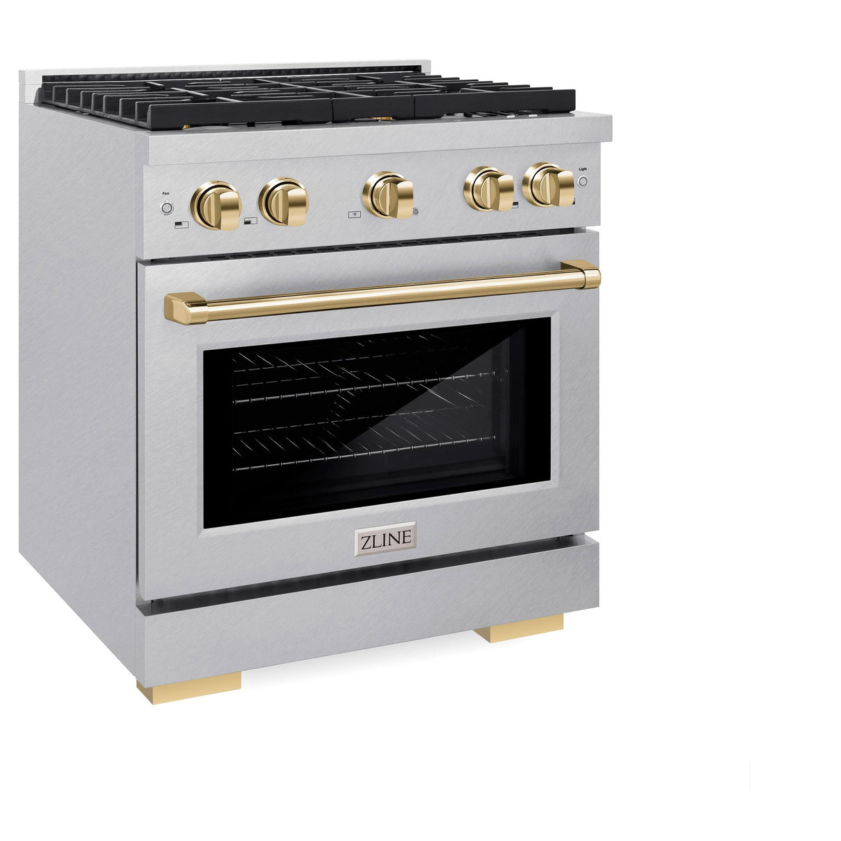 ZLINE Autograph Edition 30 in. 4.2 cu. ft. 4 Burner Gas Range with Convection Gas Oven in DuraSnow' Stainless Steel and Polished Gold Accents (SGRSZ-30-G)