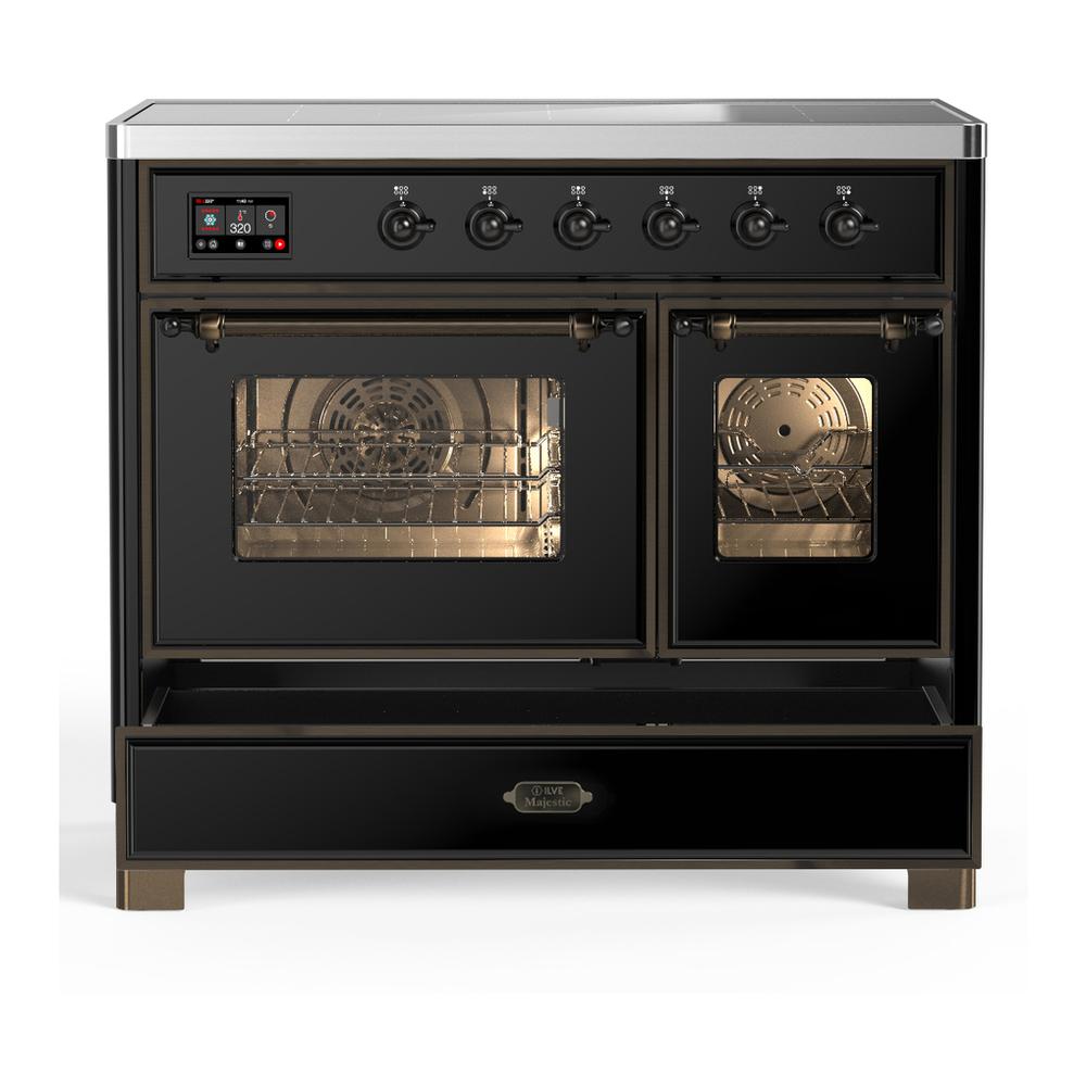 ILVE UMDIB40NR3BKB Majestic III 40 inch Induction Range with 6 Elements, 3.82 cu. ft. Total Oven Capacity (Triple Glass Door, Glossy Black, Burnished)