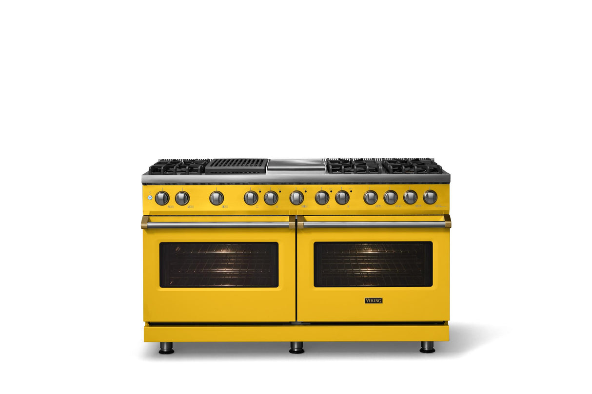 60"W.Dual Fuel Range (Finish: Daffodil, Trim: Polished Chrome, Fuel: Propane)