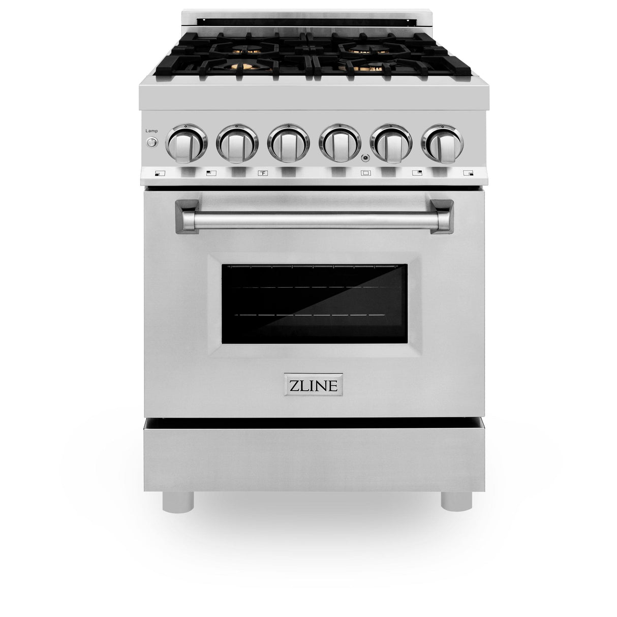 ZLINE 24 in. 2.8 cu. ft. Electric Oven and Gas Cooktop Dual Fuel Range with Griddle and Brass Burners in Stainless Steel (RA-BR-GR-24)