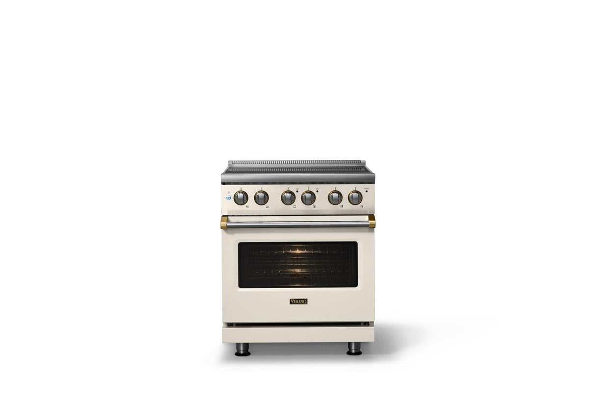 30"W. Electric Range (Finish: Pure White, Trim: Brushed Brass)