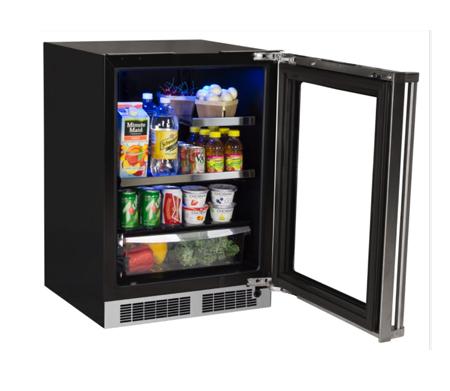 24" Beverage Refrigerator with Drawer - Stainless Frame, Glass Door With Lock - Integrated Left Hinge