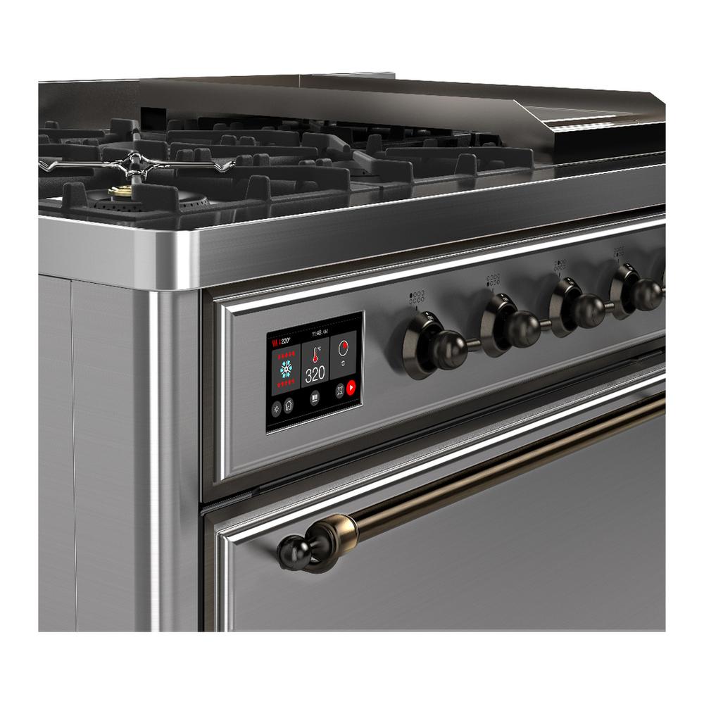 ILVE UM48FQNR3SSBLP Majestic III 48 inch Dual Fuel Range with 8 Burners and Griddle, Dual Function Burner up to 25,000 BTU (Liquid Propane, Solid Door, Stainless Steel, Burnished)