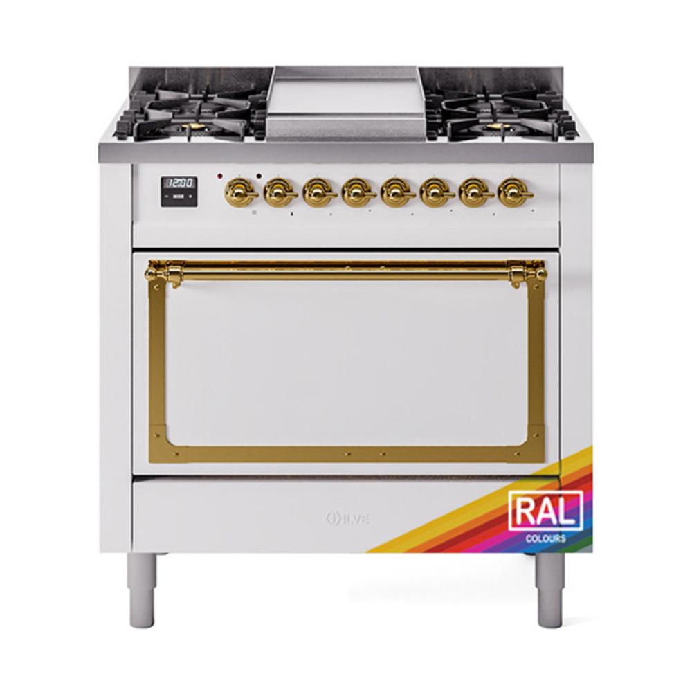 ILVE UN36FQNMPRAG Nostalgie II Noblesse 36 inch Dual Fuel Range (Natural Gas, Solid Door, RAL, Brass)