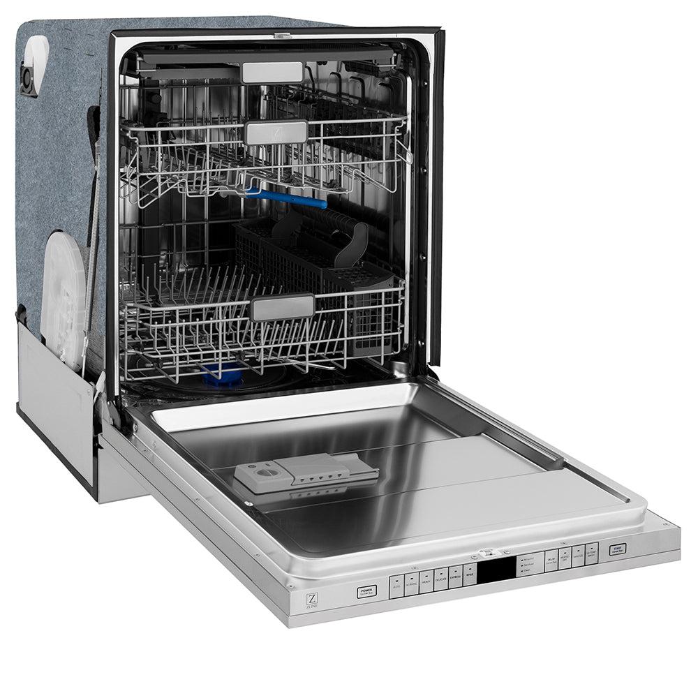ZLINE Autograph Edition 24 in. Monument Series 3rd Rack Top Touch Control Tall Tub Dishwasher in Stainless Steel with Champagne Bronze Helix Handle, 45dBa (DWMTZ-30424-KCB)