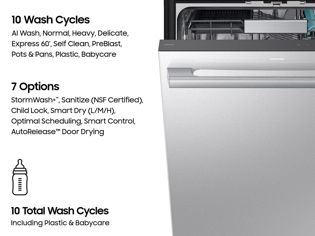 Bespoke AI Smart Dishwasher AI Wash & 3rd Rack Washing System AutoRelease™ Door 38dBA