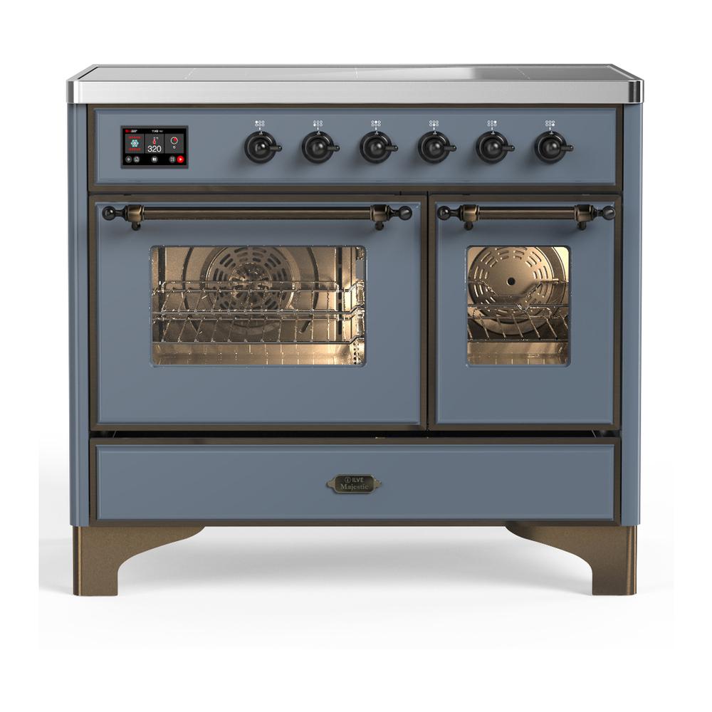 ILVE UMDIB40NR3BGB Majestic III 40 inch Induction Range with 6 Elements, 3.82 cu. ft. Total Oven Capacity (Triple Glass Door, Blue Grey, Burnished)