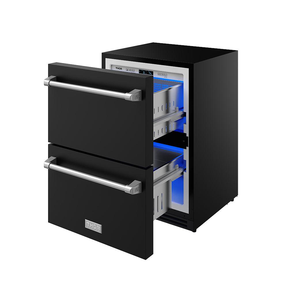 24 Inch Undercounter Built-in or Freestanding Drawer Refrigerator - Black/stainless Steel Gordon Ramsay Series