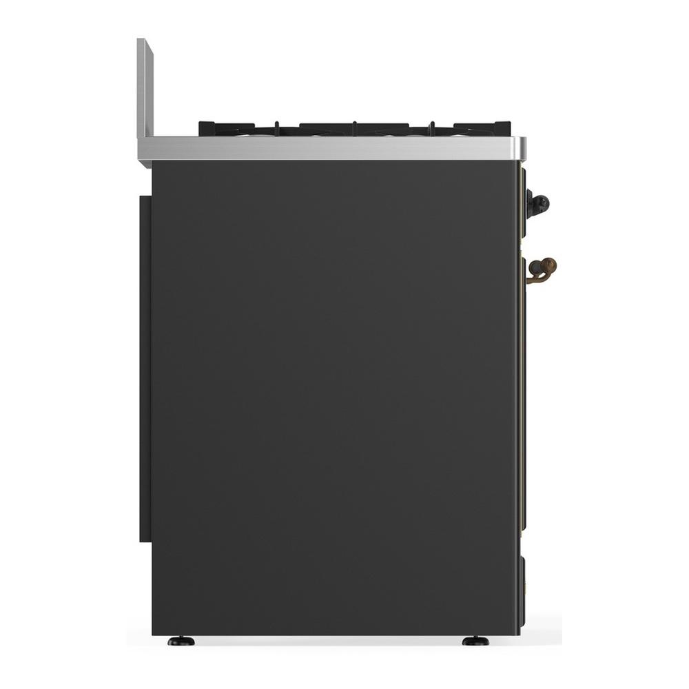 ILVE UM30QNR3MGBLP Majestic III 30 inch Dual Fuel Range with 5 Black Brass Burners, Dual Function Burner up to 25,000 BTU (Liquid Propane, Solid Door, Graphite Matte, Burnished)