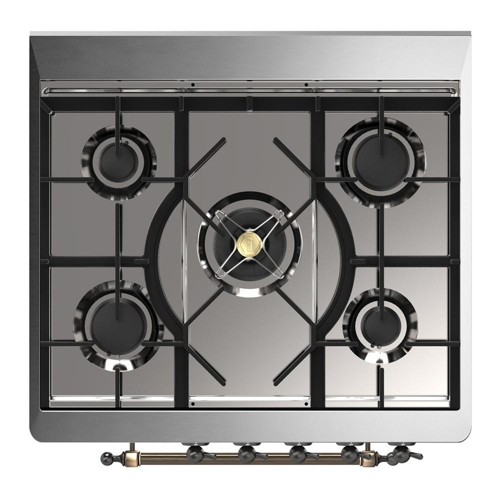 ILVE UM30QNR3RABLP Majestic III 30 inch Dual Fuel Range with 5 Black Brass Burners, Dual Function Burner up to 25,000 BTU (Liquid Propane, Solid Door, RAL, Burnished)