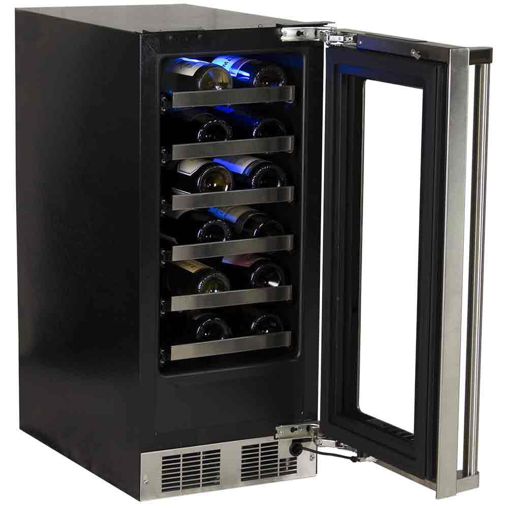 15-In Professional Built-In High Efficiency Single Zone Wine Refrigerator with Door Style - Stainless Steel Frame Glass, Door Swing - Right