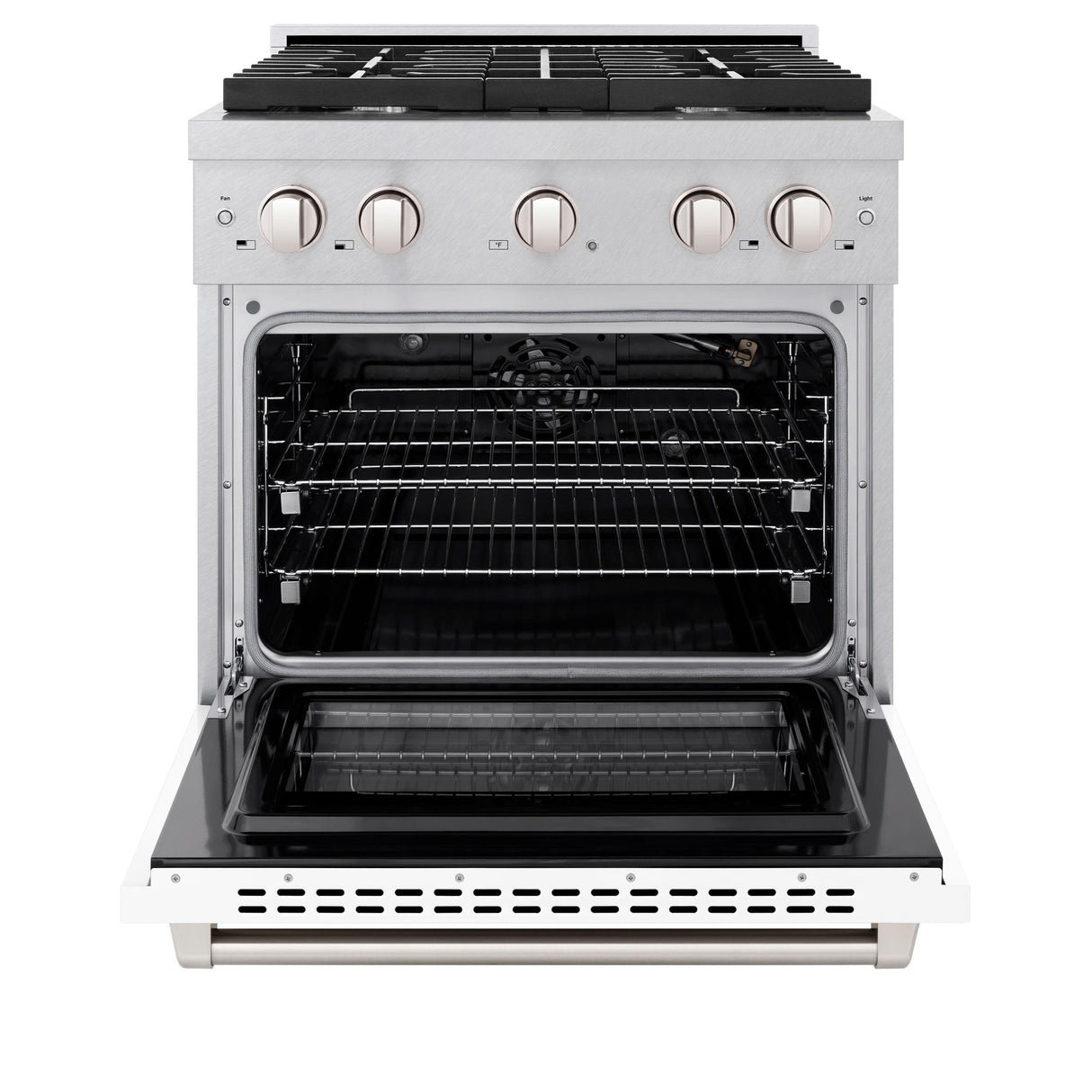 ZLINE 30 in. 4.2 cu. ft. 4 Burner Gas Range with Convection Gas Oven in DuraSnow' Stainless Steel with White Matte Door (SGRS-WM-30)