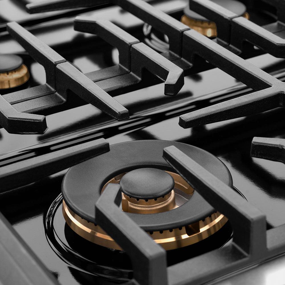 ZLINE Autograph Edition 48 in. 6.7 cu. ft. Paramount Double Oven Dual Fuel Range with 8 Burner Gas Cooktop in Stainless Steel and Champagne Bronze Helix Handles and Knob Accents (SDRZ-48-KCB)