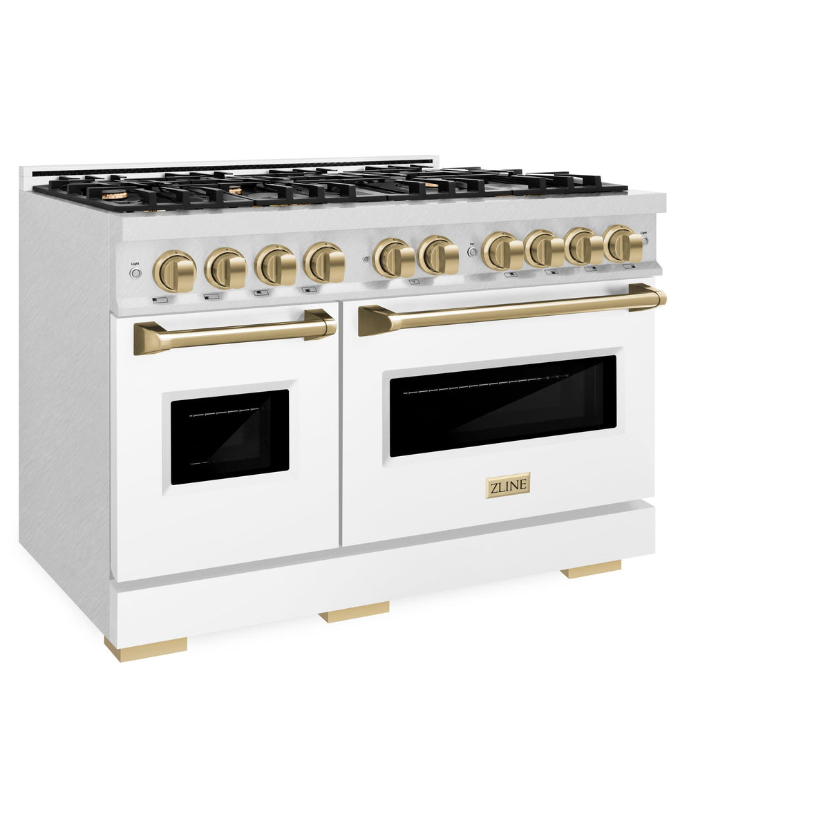 ZLINE Autograph Edition 48 in. 6.7 cu. ft. Classic Double Oven Dual Fuel Range with 8 Burner Gas Cooktop in DuraSnow' Stainless Steel with Black Matte Doors and Champagne Bronze Accents (CDRSZ-BLM-48-CB)