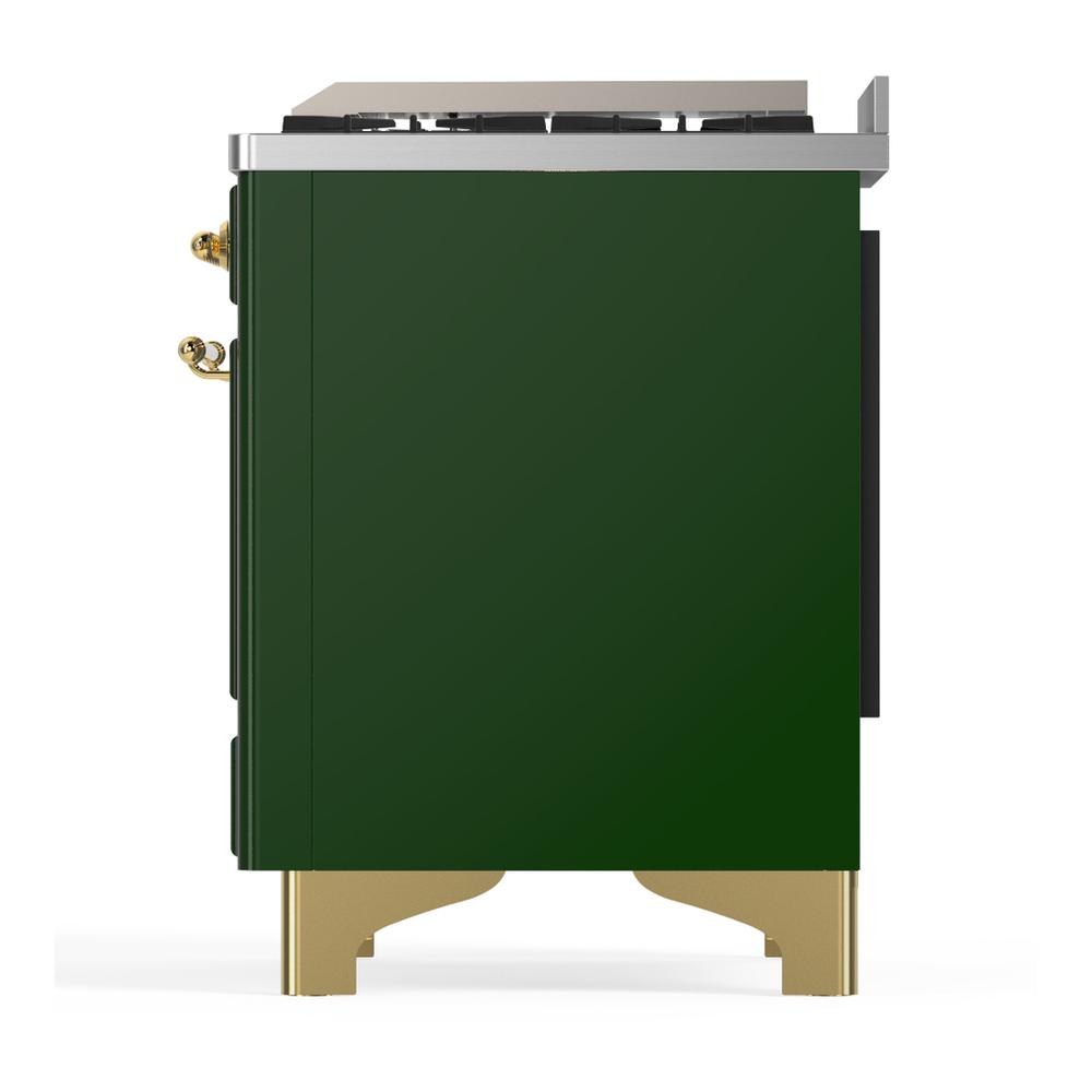 ILVE UM36FNR3EGGLP Majestic III 36 inch Dual Fuel Range with 6 Black Brass Burners and Griddle, Dual Function Burner up to 25,000 BTU (Triple Glass Door, Emerald Green, Brass, Liquid Propane)