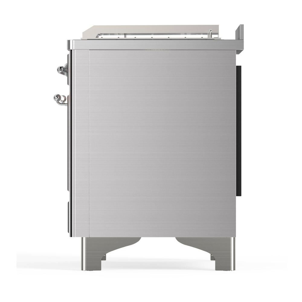 ILVE UM48FSQNR3SSC Majestic III 48 inch Dual Fuel Range with 5 Black Brass Burners, Griddle and French Top, Dual Function Burner up to 25,000 BTU (Natural Gas, Solid Door, Stainless Steel, Chrome)