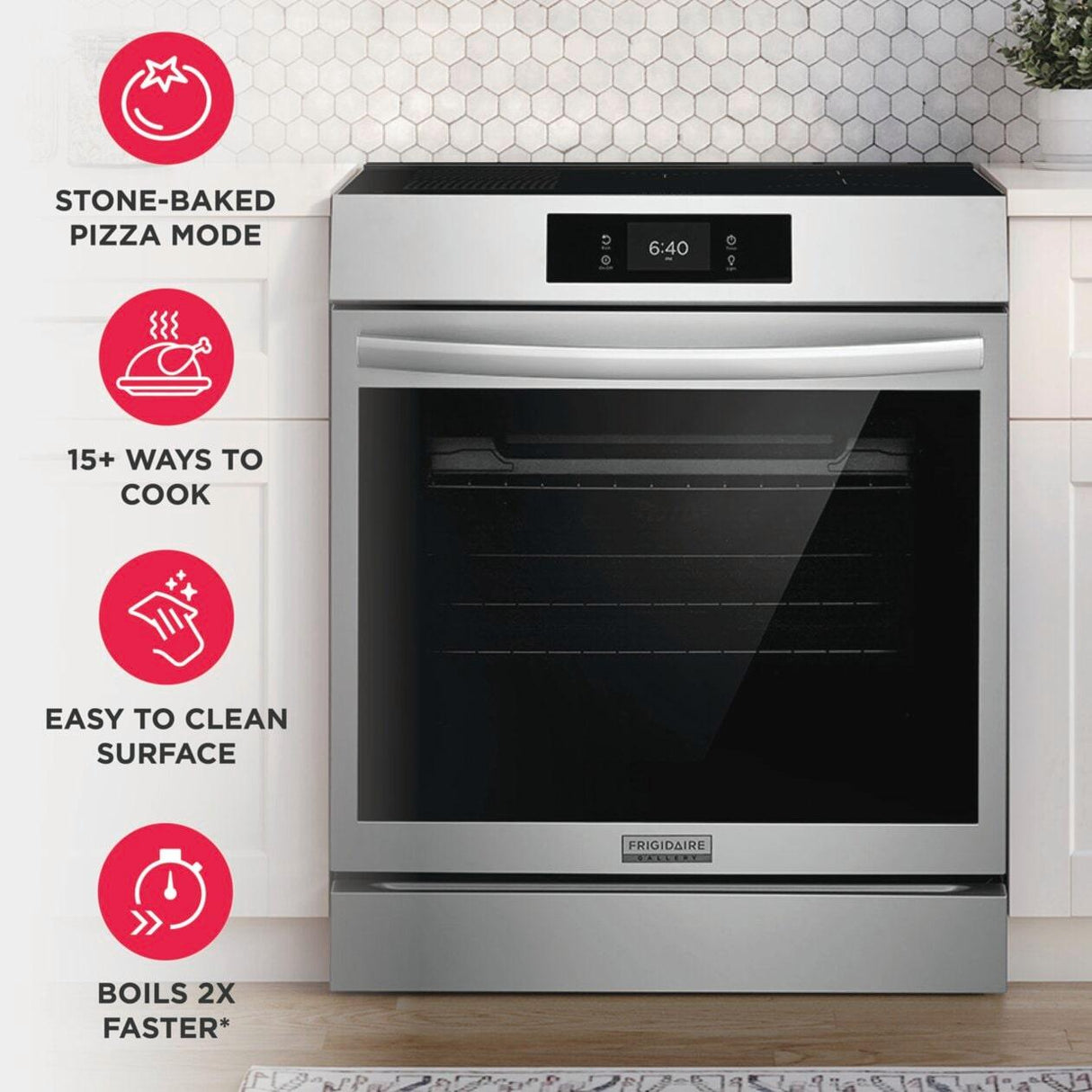 30" Front Control Induction Range with Stone-Baked Pizza