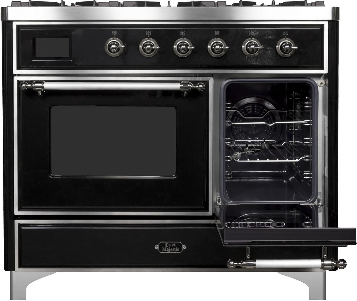 Majestic II 40 Inch Dual Fuel Liquid Propane Freestanding Range in Glossy Black with Chrome Trim