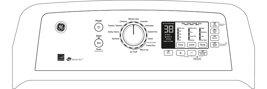 GE® 7.4 cu. ft. Capacity aluminized alloy drum Gas Dryer with HE Sensor Dry