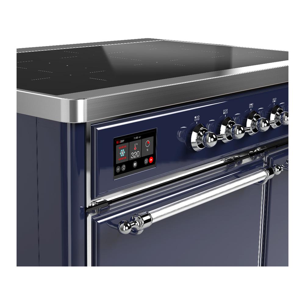 ILVE UMDIB40QNR3MBC Majestic III 40 inch Induction Range with 6 Elements, 3.82 cu. ft. Total Oven Capacity (Solid Door, Midnight Blue, Chrome)