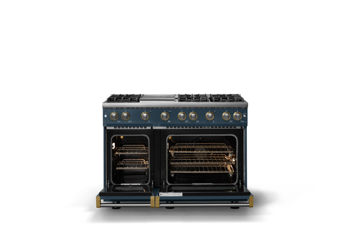 48"W. Sealed Burner Gas Range (Burner: 6g, Finish: Squall, Trim: Brushed Brass, Fuel: Propane)